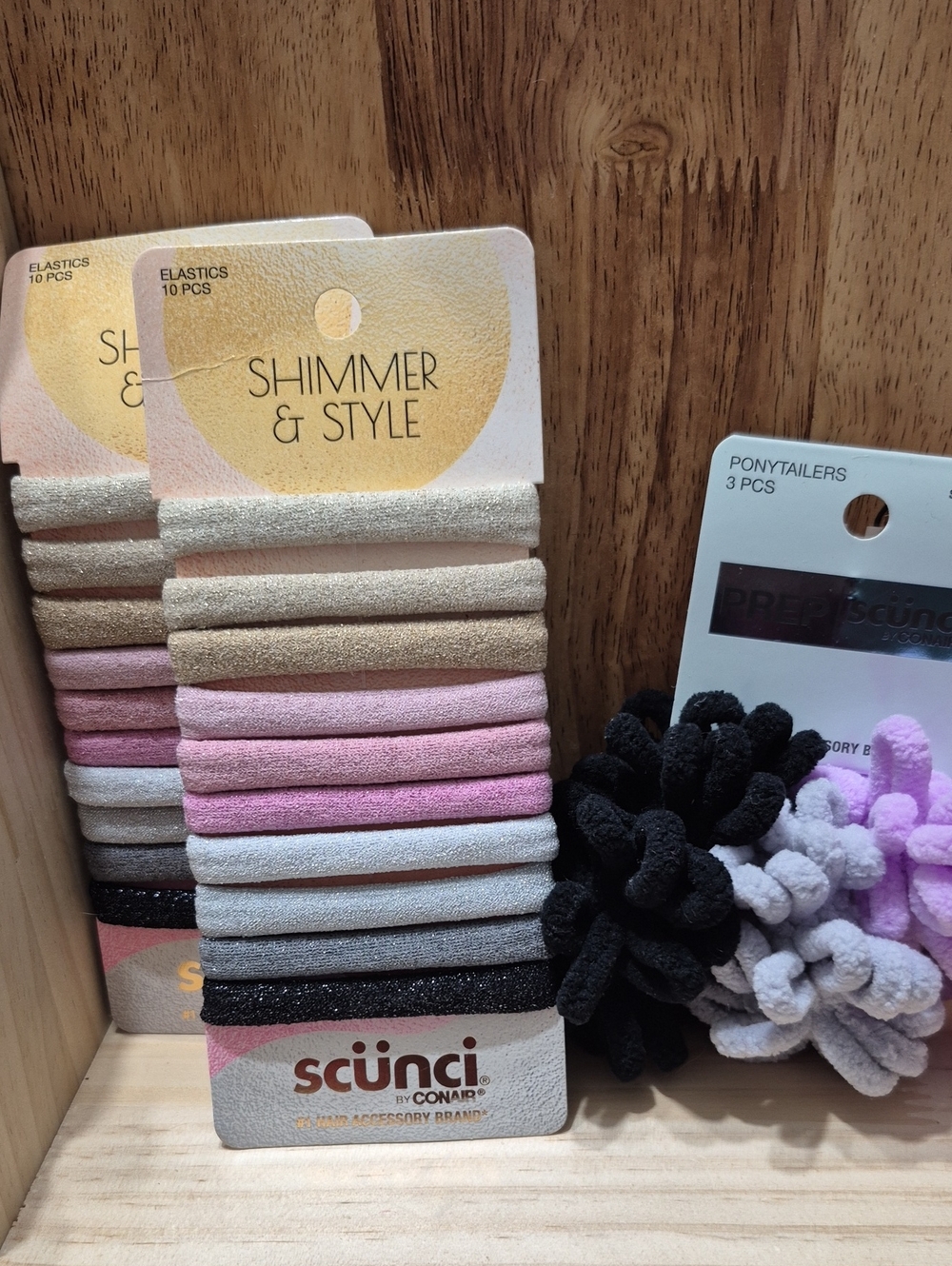 Scunci Shimmer & Style Elastic Hair Ties - Pink, Gold, Silver, Black